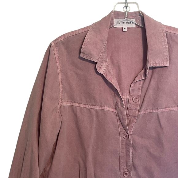 Bella Dahl Tencel Lyocell Button Shirt Womens Medium Pink Mineral Frayed Top - Picture 2 of 8